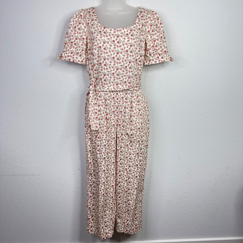 Gal Meets Glam Iris Jumpsuit Womens 10 Ivory Floral Cotton Puff Sleeve Cottage